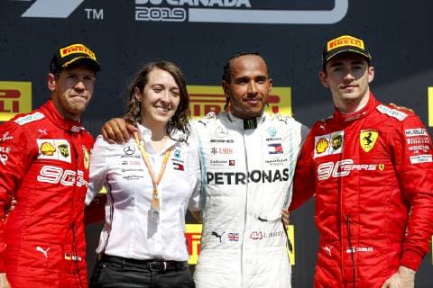 Motorsports: FIA Formula One World Championship, WM, Weltmeisterschaft 2019, Grand Prix of Canada, 5 Sebastian Vettel (GER, Scuderia Ferrari Mission Winnow), Marga Torres, 44 Lewis Hamilton (GBR, Mercedes AMG Petronas Motorsport), 16 Charles Leclerc (MCO, Scuderia Ferrari Mission Winnow), Montreal Canada