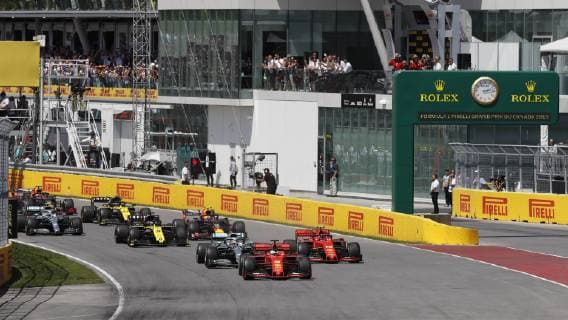 Motorsports: FIA Formula One World Championship, WM, Weltmeisterschaft 2019, Grand Prix of Canada, Start, 5 Sebastian Vettel (GER, Scuderia Ferrari Mission Winnow), 44 Lewis Hamilton (GBR, Mercedes AMG Petronas Motorsport), 16 Charles Leclerc (MCO, Scuderia Ferrari Mission Winnow), Montreal Canada