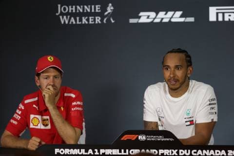 Photo4 LaPresse 09 06 2019 Montreal, Canada Grand Prix Formula One Canada 2019 In the pic: Sebastian Vettel (GER) Scuderia Ferrari SF90 and Lewis Hamilton (GBR) Mercedes AMG F1 W10  Copyright: xPhoto4 LaPressex