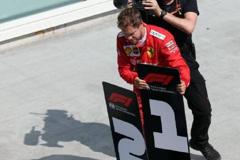 Photo4 LaPresse 09 06 2019 Montreal, Canada Grand Prix Formula One Canada 2019 In the pic: Sebastian Vettel (GER) Ferrari SF90 moves the 1st and 2nd place Boards.  Copyright: xPhoto4 LaPressex