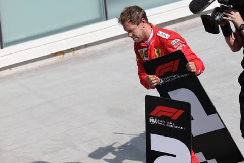 Photo4 LaPresse 09 06 2019 Montreal, Canada Grand Prix Formula One Canada 2019 In the pic: Sebastian Vettel (GER) Ferrari SF90 moves the 1st and 2nd place Boards.  Copyright: xPhoto4 LaPressex