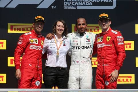 Photo4 LaPresse 09 06 2019 Montreal, Canada Grand Prix Formula One Canada 2019 In the pic: podium 1st position Lewis Hamilton (GBR) Mercedes AMG F1 W10 2nd position Sebastian Vettel (GER) Scuderia Ferrari SF90 3rd position Charles Leclerc (MON) Scuderia Ferrari SF90  Copyright: xPhoto4 LaPressex