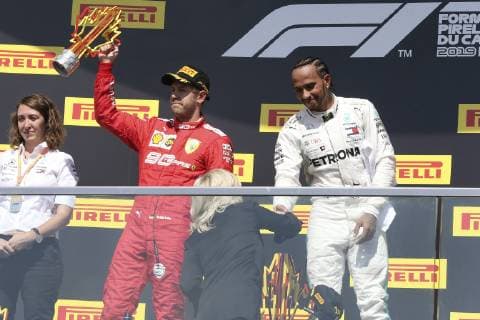 HAMILTON Lewis F1 Team Mercedes AMG winner in Montreal at the award ceremony with VETTEL Sebastian Formula 1 GP 2019 Canada on 09 06 2019 in Montreal