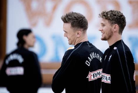Lasse Andersson and Magnus Landin during the handball team of the mens team in Bavnehoej Hall prior to the European Championship qualification, Monday 10 June 2019, Copenhagen Denmark,  Copyright: fotograf@clausbech.dk ClausxBechx COP106 spdk20190610-180752-L