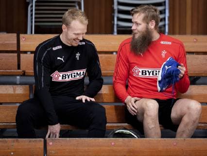Anders Zachariassen and Nikolaj OEris during the handball team of the mens team in Bavnehoej Hall prior to the European Championship qualification, Monday 10 June 2019, Copenhagen Denmark,  Copyright: fotograf@clausbech.dk ClausxBechx COP106 spdk20190610-183646-L
