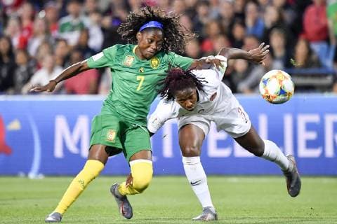 Sport Bilder des Tages (190611) -- MONTPELLIER, June 11, 2019 (Xinhua) -- Gabrielle Aboudi Onguene (L) of Cameroon vies with Kadeisha Buchanan of Canada during the group E match between Canada and Cameroon at the 2019 FIFA Women s World Cup in Montpellier, France on June 10, 2019. Canada won 1-0. (Xinhua Chen Yichen) (SP)FRANCE-MONTPELLIER-2019 FIFA WOMEN S WORLD CUP-GROUP E-CANADA VS CAMEROON 