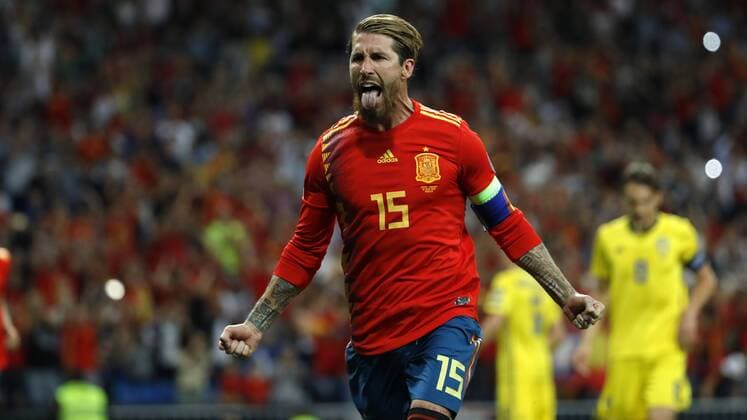 Madrid, Spain 10 06 2019, EM Qualification 2020, 4 Matchday, Spain Sweden, Sergio Ramos Spain celebrates after scoring his team s first goal Defodi 09 523 097967 Defodi-523