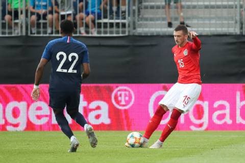 SOCCER - OEFB U21, U 21 AUT vs FRA, test match HARTBERG,AUSTRIA,11.JUN.19 - SOCCER - OEFB Under-21 international match, Länderspiel, Nationalmannschaft Austria vs France, friendly match. Image shows Jeff Reine-Adelaide (FRA) and Dario Maresic (AUT). GEPAxpictures xChristianxWalgram