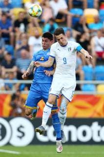 (190612) -- GDYNIA, June 12, 2019 -- Denys Popov (L) of Ukraine vies with Andrea Pinamonti of Italy during the FIFA U20 World Cup semifinal match between Ukraine and Italy in Gdynia, Poland, June 11, 2019. Ukraine won 1-0 to enter the final. ) (SP)POLAND-GDYNIA-SOCCER-FIFA U20 WORLD CUP-SEMIFINAL PiotrxMatusewicz 