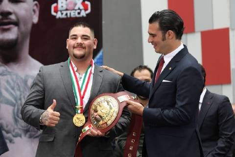 June 11, 2019 EUM20190611DEP08 JPG MEXICO CITY, Boxing Boxing Andy Ruiz 11 June 2019 Boxer Andy Ruiz, who recently became the first fullweight Mexican champion, held a press conference in the capital, days after obtaining the three belts of the AMB, OMB and FIB before the American Anthony Joshua In image, in company of Miguel Torruco Garza, director of the National Boxing Commission Photo Agency EL UNIVERSAL Carlos Mejia AFBV Latin News June 11, 2019  - ZUMAu78_ 20190611_zaf_u78_012 Copyright: xCarlosxMejia ElxUniversalx