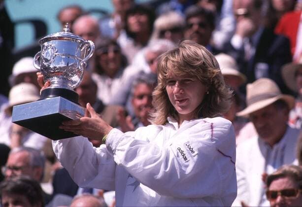 Steffi GRAF turns 50 on 14 June 2019, Tennis French Open 1988 Steffi GRAF with trophy QF, colour Ì a