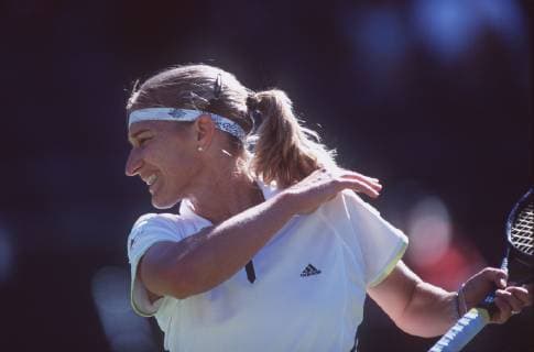 Steffi GRAF turns 50 on 14 June 2019, SN28069904SP jpg Tennis Steffi GRAF, Germany, laughing, bust, head in profile, landscape Â