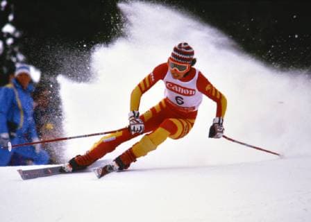Ski WM 1985, RTL Damen: Vreni SCHNEIDER (SUI) SKI ALPIN SAISON 84 85 WM 1985 Bormio Riesentorlauf Damen 06.02.1985 Vreni SCHNEIDER (SUI) Bormio Italien *** Ski WM 1985, RTL Women Vreni SCHNEIDER SUI SKI ALPIN SAISON 84 85 WM 1985 Bormio Giant Slalom Women 06 02 1985 Vreni SCHNEIDER SUI Bormio Italy 
