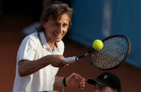 (190613) -- ZAGREB, June 13, 2019 -- Luka Modric plays tennis during Gem Set Croatia, a humanitarian sports event organized by the Marin Cilic Foundation, in Zagreb, Croatia, June 12, 2019. ) (SP)CROATIA-ZAGREB-HUMANITARIAN SPORTS EVENT-GEM SET CROATIA IgorxKralj 