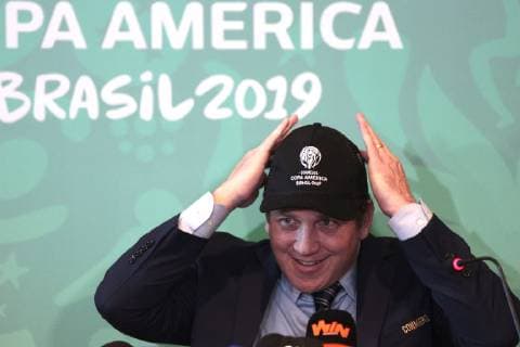 June 13, 2019 - Sao Paulo, Brazil - press conference, PK, Pressekonferenz of ALEJANDRO DOMINGUEZ, President of CONMEBOL, for analysis of the sporting moment and conclusions of the Council of the Confederation, at Four Seasons Hotel in Sao Paulo. Press conference CONMEBOL in Sao Paulo - ZUMAl146 20190613_zaf_l146_006 Copyright: xPauloxLopesx