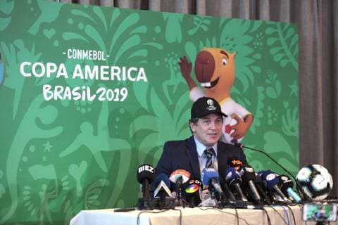June 13, 2019 - Sao Paulo, Brazil - press conference, PK, Pressekonferenz of ALEJANDRO DOMINGUEZ, President of CONMEBOL, for analysis of the sporting moment and conclusions of the Council of the Confederation, at Four Seasons Hotel in Sao Paulo. Press conference CONMEBOL in Sao Paulo - ZUMAl146 20190613_zaf_l146_013 Copyright: xPauloxLopesx