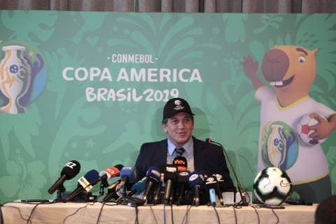 June 13, 2019 - Sao Paulo, Brazil - press conference, PK, Pressekonferenz of ALEJANDRO DOMINGUEZ, President of CONMEBOL, for analysis of the sporting moment and conclusions of the Council of the Confederation, at Four Seasons Hotel in Sao Paulo. Press conference CONMEBOL in Sao Paulo - ZUMAl146 20190613_zaf_l146_010 Copyright: xPauloxLopesx