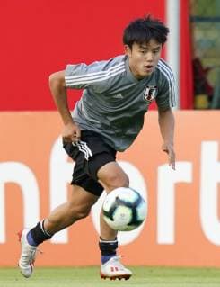 Football: Takefusa Kubo Takefusa Kubo of Japan trains in Sao Paolo on June 13, 2019, for an upcoming Copa America group-stage match against Chile. The 18-year-old is set to depart Tokyo FC for a move to Real Madrid, sources close to the matter said June 14. 