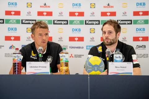 14 06 2019 Handball DHB Press Conference German National Team ThHa Christian Prokop Coach, National Coach, German National Handball Team DHB Nico Büdel Buedel 45, German National Handball Team DHB