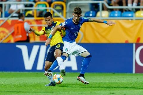 Gdynia, Poland, 14 06 2019, FIFA U 20 World Cup Poland 2019, Match for 3rd place, Italy Ecuador, Jordan Rezabala ECU and Enrico Del Prato ITA in the total Defodi 01048 181399 Defodi-048