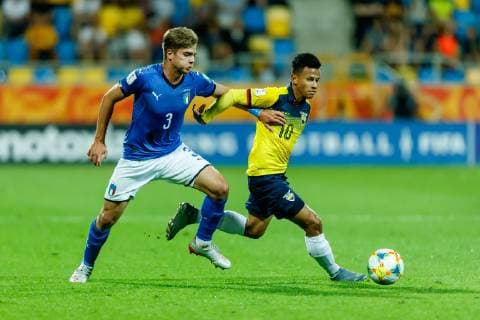Gdynia, Poland, 14 06 2019, FIFA U 20 World Cup Poland 2019, Match for 3rd place, Italy Ecuador, Alessandro Tripaldelli ITA and Jordan Rezabala ECU in total Defodi 01048 181409 Defodi-048