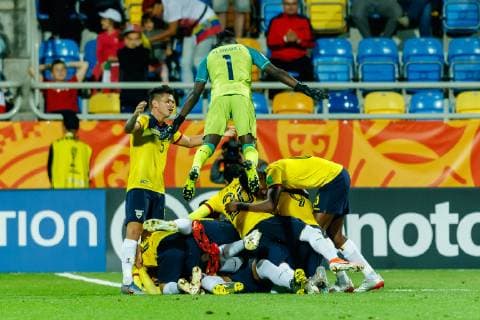 Gdynia, Poland, 14 06 2019, FIFA U 20 World Cup Poland 2019, match for 3rd place, Italy Ecuador, cheer, goal celebration for Richard Mina ECU after the goal to 0 1 Defodi 01048 181416 Defodi-048