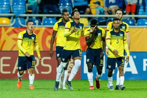 Gdynia, Poland, 14 06 2019, FIFA U 20 World Cup Poland 2019, match for 3rd place, Italy Ecuador, cheer, goal celebration for Richard Mina ECU after the goal to 0 1 Defodi 01048 181421 Defodi-048