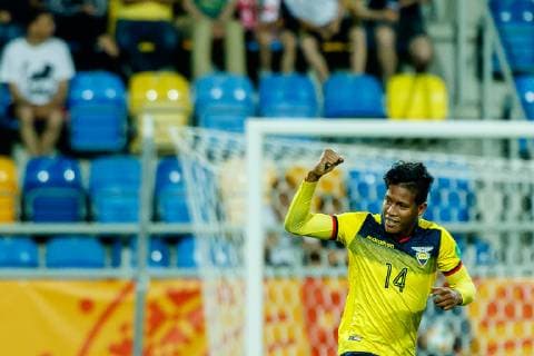 Gdynia, Poland, 14 06 2019, FIFA U 20 World Cup Poland 2019, Match for 3rd place, Italy Ecuador, Richard Mina ECU cheers, Cheering goal after his goal to 0 1 Defodi 01048 181424 Defodi-048