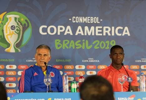 Fußball, Copa America, Nationalteam Kolumbien Pressekonferenz Collective Selection Colombia SALVADOR, BA - 14.06.2019: COLLECTIVE SELECTION COLOMBIA - Carlos Queiroz, coach of the Colombian national team, Nationalteam and Cristián Zapata, a player of the Colombian National Team and Milan, during a Colombian national team, held this Friday (14) at the Fonte Nova Arena in Salvador, Bahia, Brazil. (Photo: Tiago Caldas Fotoarena) x1747687x TiagoxCaldas