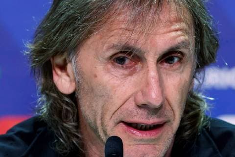 Fußball, Copa America, Nationalteam Peru Pressekonferenz Peru s national soccer team head coach Ricardo Gareca takes part in a press conference, PK, Pressekonferenz at the Arena do Gremio, after a Copa America 2019 training session, in Porto Alegre, Brazil, 14 June 2019. Peru s national soccer team press conference !ACHTUNG: NUR REDAKTIONELLE NUTZUNG!  Copyright: xJosexMendezx COPAME355 20190615-636961587115012613