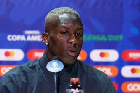 Fußball, Copa America, Nationalteam Peru Pressekonferenz Peru s national soccer team player Luis Advincula takes part in a press conference, PK, Pressekonferenz at the Arena do Gremio, after a Copa America 2019 training session, in Porto Alegre, Brazil, 14 June 2019. Peru s national soccer team press conference !ACHTUNG: NUR REDAKTIONELLE NUTZUNG!  Copyright: xJosexMendezx COPAME351 20190615-636961587142044363