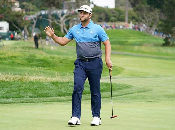 Jon Rahm reacts after putting on the 13th green in round 2 of the 2019 U.S. Open at Pebble Beach Golf Links on June 14, 2019 in Pebble Beach, California.  PBP20190614336 KEVINxDIETSCH