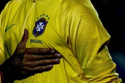 14th June 2019, Morumbi Stadium, Sao Paulo, Brazil; Copa America international football, Brazil versus Bolivia; Daniel Alves of Brazil during the national anthem  ActionPlus12144223 L& xe9;oxPinheiro