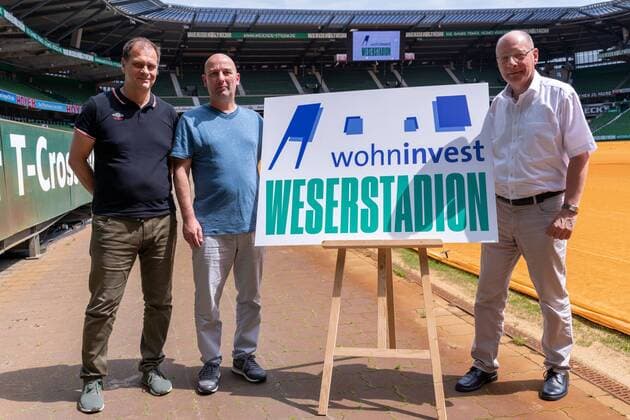 GER, 1 FBL, Werder Bremen Partnership with Wohninvest 14 06 2019, Wohninvest Weserstadion, Bremen, GER, 1 FBL, Werder Bremen Partnership with Wohninvest, Werder Bremen has sold the right to the name for 10 years to Wohninvest in Stuttgart The Stadiuon will in future be called wohninvest Weserstadion Klaus Filbry Chairman of the Management Board Commercial Director SV Werder Bremen Harald Panzer Chief Executive Officer Heinz Günther Guenther Zobel BWS Managing Director nordphotoxKokenge nph00001