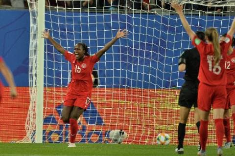 Joie de Nichele Prince (canada) et de ses coequipieres FOOTBALL : Canada vs Nouvelle Zelande - Coupe du monde de Football Feminin Groupe E - 15 06 2019 FredericChambert Panoramic 