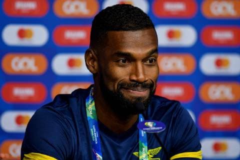 Ecuadorian soccer team player Gabriel Achilier attends a press conference, PK, Pressekonferenz after a team s training session at the Cruzeiro Training Center, in Toca da Raposa II, one day before facing the Uruguayan team for group C of the Copa America 2019, in Belo Horizonte, Brazil, 15 June 2019. EFE Yuri Edmundo Press conference of the Ecuador national team, Nationalteam in the Copa America !ACHTUNG: NUR REDAKTIONELLE NUTZUNG!  Copyright: xYurixEdmundox COPAME497 20190616-636962449938390846
