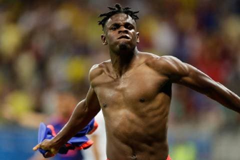 (190616) -- SALVADOR, June 16, 2019 -- Colombia s Duvan Zapata celebrates a goal during the Copa America 2019 Group B match between Argentina and Colombia in Salvador, Brazil, June 15, 2019. Colombia won 2-0. ) (SP)BRAZIL-SALVADOR-SOCCER-COPA AMERICA 2019-ARGENTINA VS COLOMBIA FranciscoxCanedo 