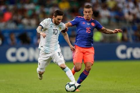 (190616) -- SALVADOR, June 16, 2019 -- Argentina s Lionel Messi(L) competes with Mateus Uribe of Colombia during the Copa America 2019 Group B match between Argentina and Colombia in Salvador, Brazil, June 15, 2019. Colombia won 2-0. ) (SP)BRAZIL-SALVADOR-SOCCER-COPA AMERICA 2019-ARGENTINA VS COLOMBIA FranciscoxCanedo 