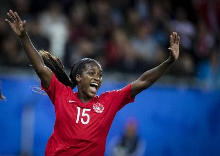 (190616) -- GRENOBLE, June 16, 2019 (Xinhua) -- Nichelle Prince of Canada celebrates during the group E match between Canada and New Zealand at the 2019 FIFA Women s World Cup in Grenoble, France on June 15, 2019. Canada won 2-0. (Xinhua Xiao Yijiu) (SP)FRANCE-GRENOBLE-2019 FIFA WOMEN S WORLD CUP-GROUP E-CANADA VS NEW ZEALAND 