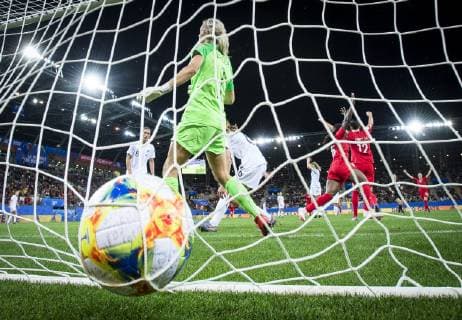 (190616) -- GRENOBLE, June 16, 2019 (Xinhua) -- Nichelle Prince (2nd R) of Canada celebrates during the group E match between Canada and New Zealand at the 2019 FIFA Women s World Cup in Grenoble, France on June 15, 2019. Canada won 2-0. (Xinhua Xiao Yijiu) (SP)FRANCE-GRENOBLE-2019 FIFA WOMEN S WORLD CUP-GROUP E-CANADA VS NEW ZEALAND 