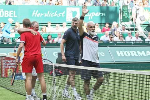 Florian Mayer, Thomas Muster, Mansour Bahrami and Goran Ivanisevic Schauinsland Reisen Champions Trophy Halle Westfalen 15 06 2019 photo FSA boots Eibner press photo Schauinsland Reisen Champions Trophy Halle Westfalen Halle Westfalen Copyright: xFSAx Eibner-Pressefotox EP_fsa