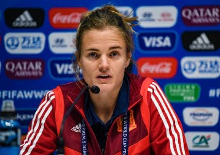(190616) -- LE HAVRE, June 16, 2019 (Xinhua) -- Player Irene Paredes answers questions during the official press conference, PK, Pressekonferenz ahead of the group B match between China and Spain at the 2019 FIFA Women s World Cup at Stade Oceane in Le Havre, France, June 16, 2019. (Xinhua Mao Siqian) (SP)FRANCE-LE HAVRE-2019 FIFA WOMEN S WORLD CUP-GROUP B-ESP-OFFICIAL PRESS CONFERENCE 