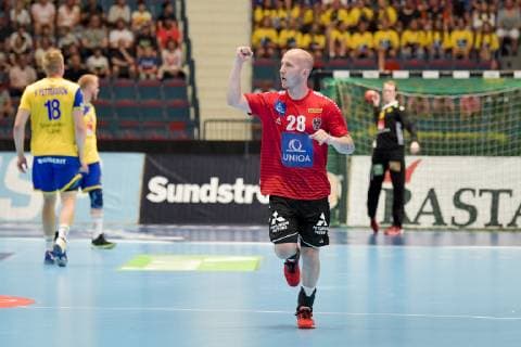 Austria s Robert Weber celebrates during the EHF Euro Cup handball match between Sweden and Austria at Hovet arena in Stockholm, Sweden, on June 16, 2019 STOCKHOLM SWEDEN HANDBALL x10070x,  Copyright: xJessicaxGow TTx HANDBALL EURO CUP SWEDEN-AUSTRIA