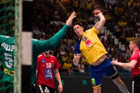 190616 Kim Andersson of Sweden during the EHF EURO CUP match between Sweden and Austria on June 16, 2019 in Stockholm,  Copyright: ANDREASxLxERIKSSON BB190616AE055