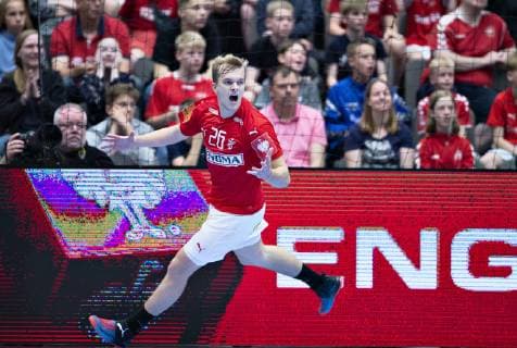Denmarks Johan Hansen in the European Championship qualifying championship in mens handball between Denmark and the Faeroese in Jutlander Bank Arena Aalborg, Sunday, June 16, 2019, Aalborg Jutland Denmark,  Copyright: HenningxBagger HenningxBaggerx COP101 spdk20190616-194501-L