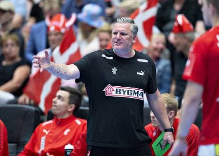Denmarks head coach Nikolaj Jacobsen in the European Championship qualifying championship in mens handball between Denmark and the Faeroese in Jutlander Bank Arena Aalborg, Sunday, June 16, 2019, Aalborg Jutland Denmark,  Copyright: HenningxBagger HenningxBaggerx COP101 spdk20190616-195148-L