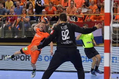 Handball, EM Quali, Niederlande - Lettland Handbal Nederland v Letland 16-06-2019: Handbal: Mannen Nederland v Letland: Lelystad EK2020 kwalificatie, Nederland - Letland Jeffrey Boomhouwer 24 (NED)