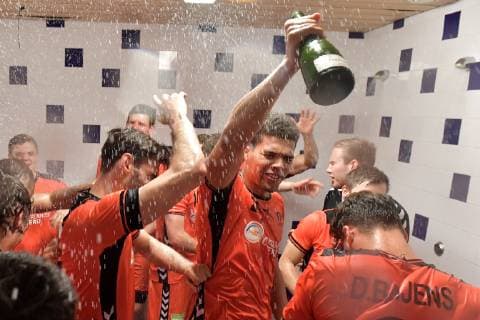 Handball, EM Quali, Niederlande - Lettland Handbal Nederland v Letland 16-06-2019: Handbal: Mannen Nederland v Letland: Lelystad EK2020 kwalificatie, Nederland - Letland Nederland haalt sinds 1961 weer een hoofdtoernooi en viert feest