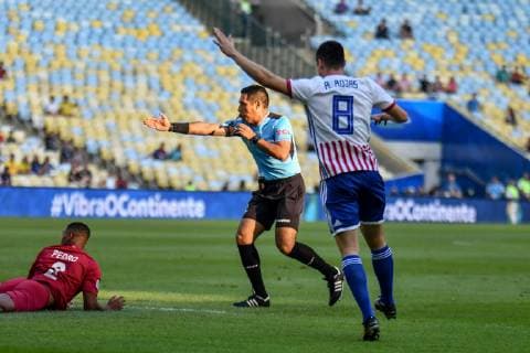 Paraguay vs Qatar RIO DE JANEIRO, RJ - 16.06.2019: PARAGUAY VS QATAR - Referee Diego Haro scores a penalty during a match between Paraguay and Qatar, valid for the group stage of the Copa America 2019, held this Sunday (16) at the Maracanã Stadium in Rio de Janeiro, RJ. (Photo: Nayra Halm Fotoarena) x1748634x  NayraxHalm