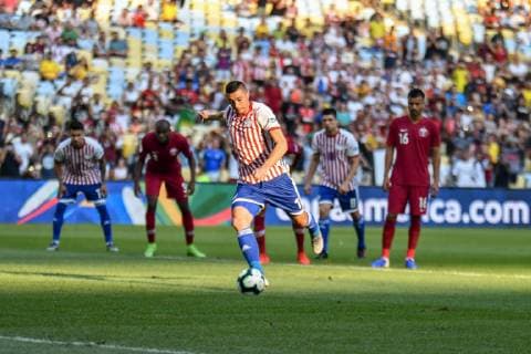 Paraguay vs Qatar RIO DE JANEIRO, RJ - 16.06.2019: PARAGUAY VS QATAR - Óscar Cardorzo scores a penalty goal during a match between Paraguay and Qatar, valid for the group stage of the Copa América 2019, held this Sunday (16) at the Maracanã Stadium in Rio de Janeiro, RJ. (Photo: Nayra Halm Fotoarena) x1748635x  NayraxHalm